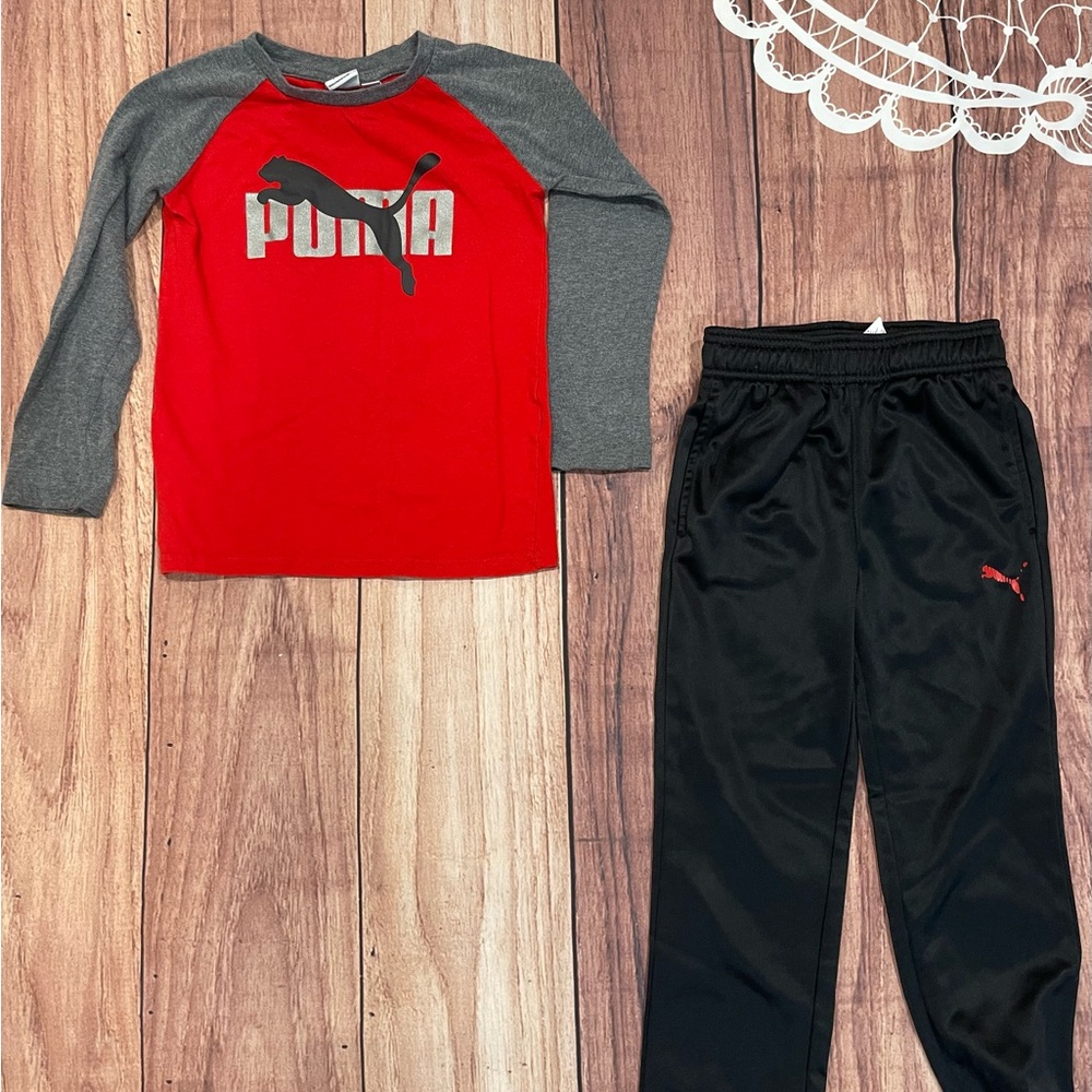 Puma Red and Gray Long Sleeve Shirt with Black Pants Set